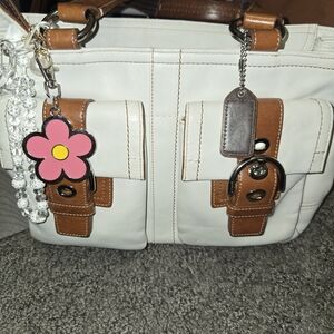 Coach White and Brown Satchel